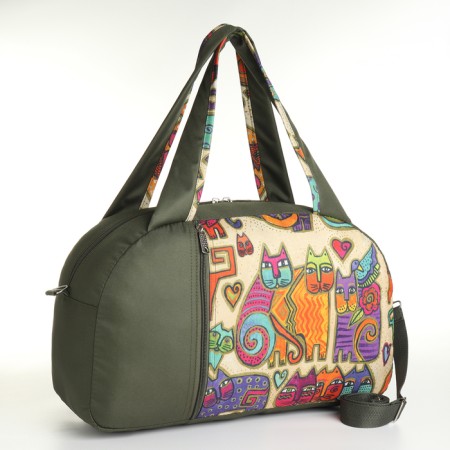 Sports bag with lightning, long belt, outer pocket, khaki color
