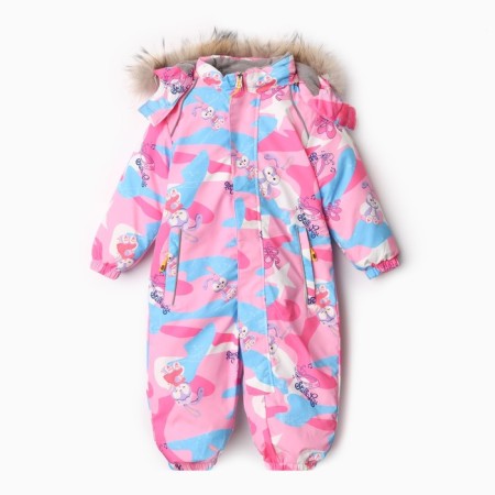 Winter jumpsuit for girls, pink color, height 80 cm