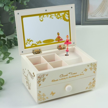 Musical mechanical musical "White chest of drawers with a golden pattern" 15.5x10.7x8.5 cm-1