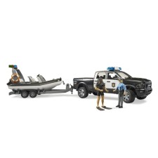 Pikap Police Bruder, with a trailer, boat and two figures of people