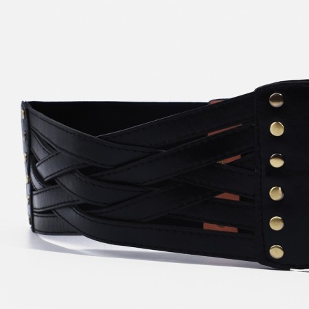 Women's belt on buttons, width 11 cm, black color-3