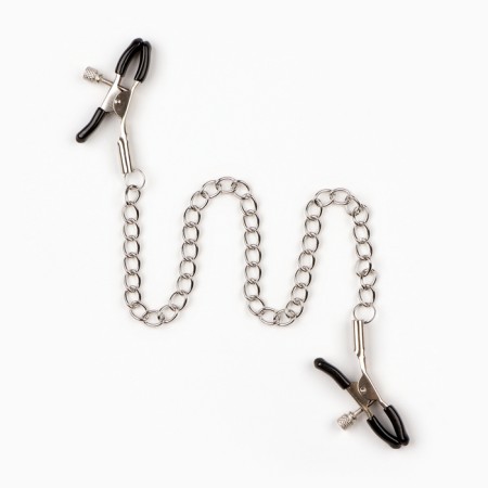 BDSM Assessoir Okopoki, clamps for nipples with a chain, metal, black-3