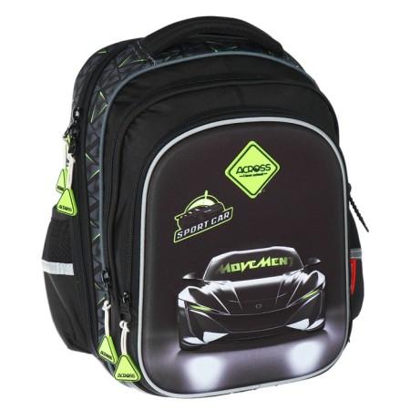 School backpack 40x33x15cm, ergonomic back, Across 410, gray/green-1