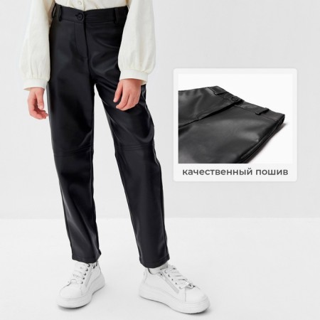 Pants for girls leather minku, black color, height 134 cm-10
