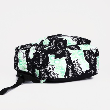 A backpack with a zipper, 3 outer pockets, green/black color-4