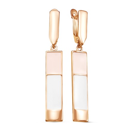 GEOMETRY Earrings "rectangle", gilding, white-pink color