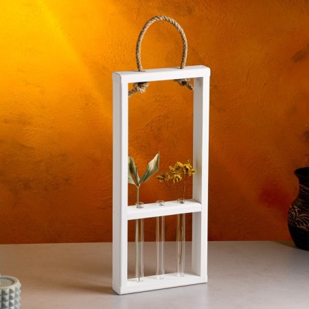 Kashpo wooden 18 × 5 × 40 cm with 3 flasks 15 cm "Extra frame", pen, white give beautifully