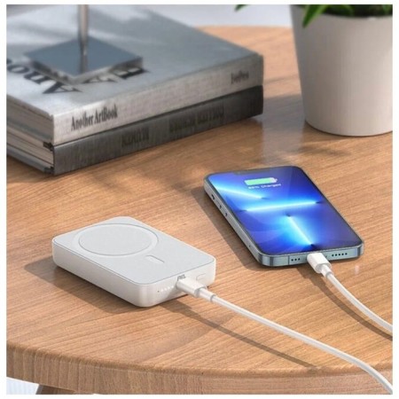 External battery Hoco J109, 5000 mAh, 1 Type-C, 2 A, display, PD, wireless charging, white-5