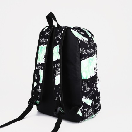 A backpack with a zipper, 3 outer pockets, green/black color-3