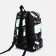 A backpack with a zipper, 3 outer pockets, green/black color