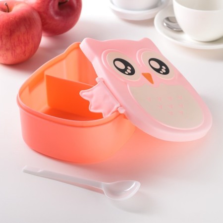 Lancer-bex Plastic with a spoon "Owl", 2 departments: 300 ml, 450 ml, color mix-3