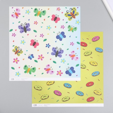 Scrapbooking paper bilateral "butterflies and donuts" density 180 g 30.5x32 cm-1