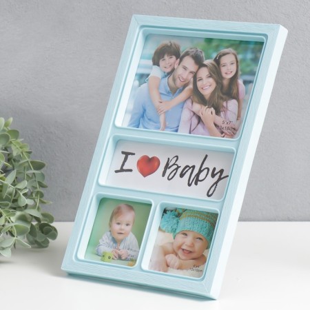Photo frame plastic in 3 photos 10x10 cm, 13x18 cm "Lyon" Blue 32x20 cm-1