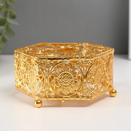 Summary Metal for 1 candle "hexagon. Fluffy leaves" gold d = 5.5 cm 10.7x12x5.6 cm 104953-3