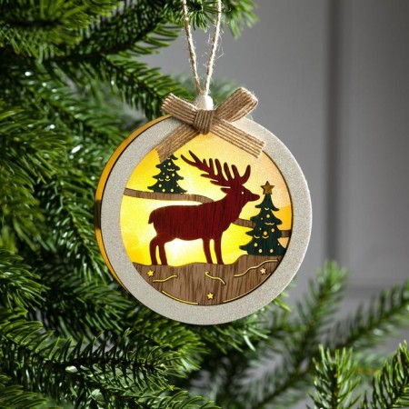 Christmas tree toy "Ball with a deer", batteries, glow warm white