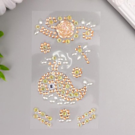 Sticker of rhinestones Plastic "Kitenok and Rose" MIX 19x8.5 cm-3