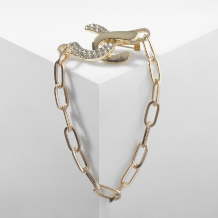Brooch "Chain" with hooks, white color in gold