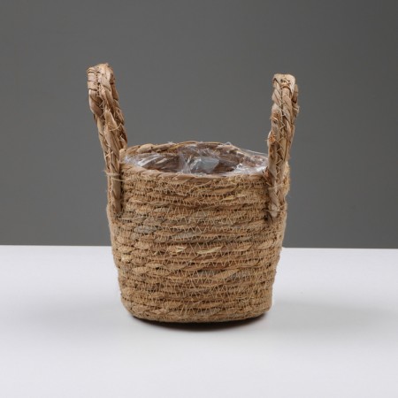 Kashpo wicker "Kenya" cylinder with handles, 15.5x15.5x13.5 cm, natural