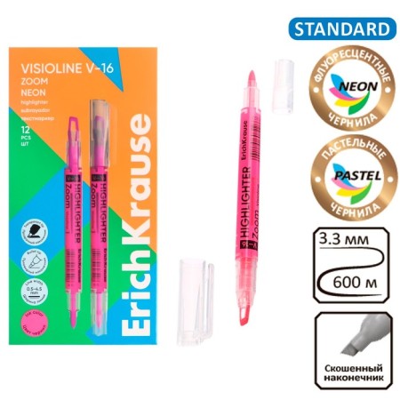 Textbook marker 0.5-3.5 mm Erichkrause Visioline V-16 zoom neon, bilateral, pink neon, water-based ink-7