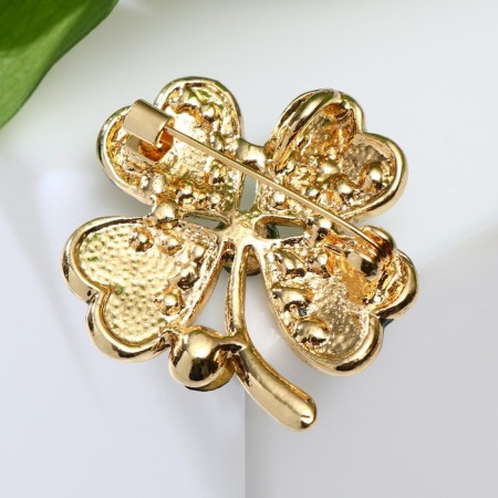 Brooch "Clover" is four-leafed with a rhinestone, the color is white-green in gold-1