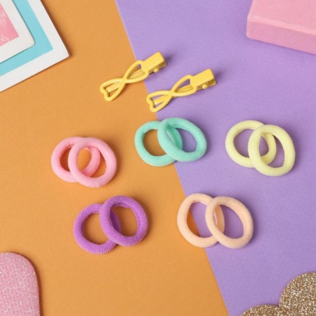 Caramel hair set (10 elastic bands 1.5 cm, 2 clamps 3 cm) hearts, yellow-1