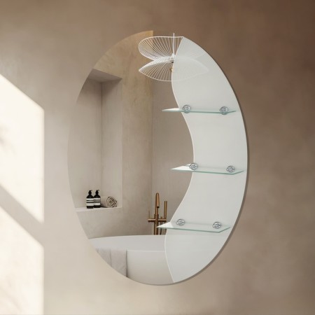 Mirror, wall, with sandblasting graphics, with shelves, 60 × 80 cm