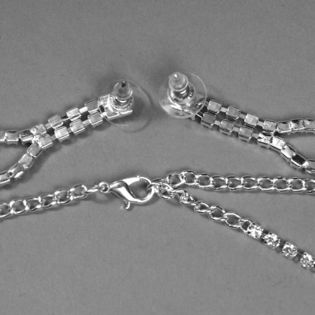 Set 2 objects: earrings, necklace "elegy" leaves, white color in silver, 40 cm-1
