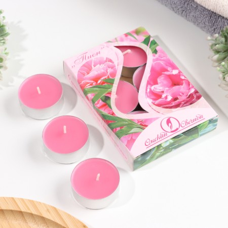 A set of tea candles aromatic "peony", 3.8x1.6 cm, 3.5 hours, 12 g, 6 pieces