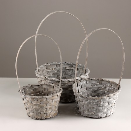 A set of baskets of 3 pcs, d21x10xh36cm, gray, bamboo