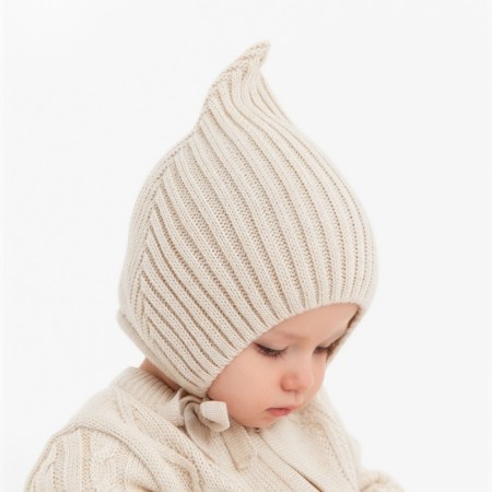 Knitted children's hat minku, beige color, size 44-46