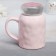 Ceramic "Rainbow" mug, 380 ml, with a plastic lid, pink color