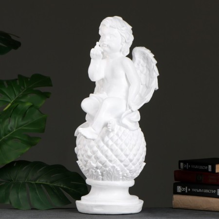 Figure "Angel on a ball with a bird" 27x24x58cm white-3