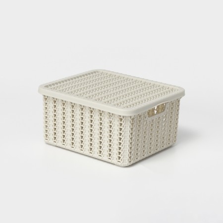 Storage box with a “knitting” lid, 1.5 l, 17 × 15 × 8 cm, color white rattan
