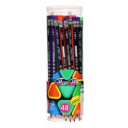 Chernographic pencil with an eraser, the NV body is triangular sharpened, in a tube, mix-7