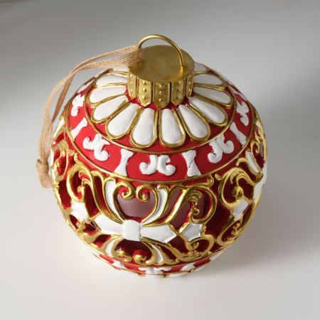 Souvenir Polystone Light "New Year's ball red with white patterns" 16.5x16.5x20 cm-5