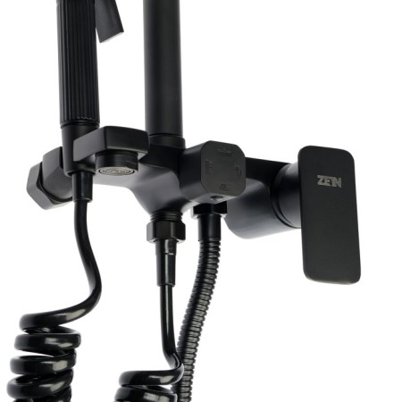 The shower system Zein Z3863, mixer, upper, manual and hygienic watering can, shelf, black-14