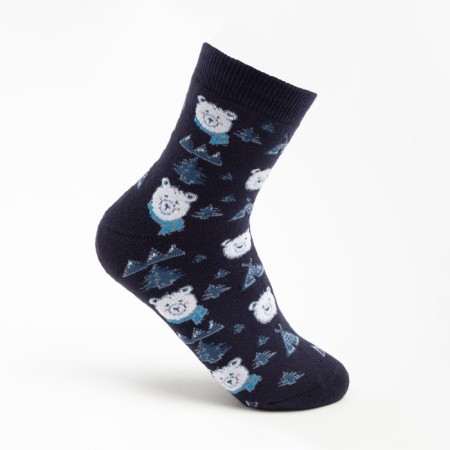 Women's terry socks "bears", dark blue color, size 23-25