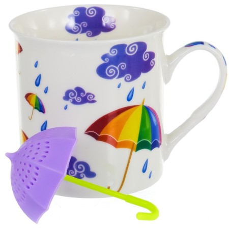 Mug with a strainer Balsford “Gift Time - Miracles Time!”, New Bone Porcelain, 300 ml, Mix color-5