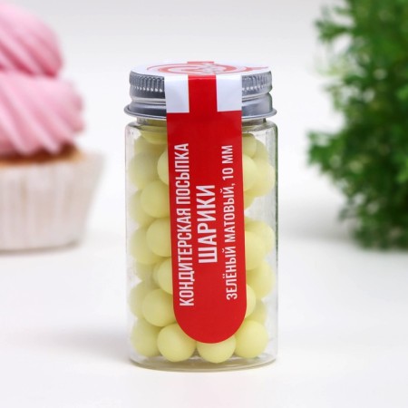 Sprinking confectionery "balls", 10 mm, green matte, 50 g-1