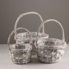A set of baskets of 3 pcs, d31x17xh38cm, white, willow