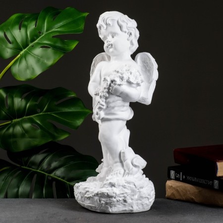 Figure "Angel with flowers" Big white 20x19x42cm-3