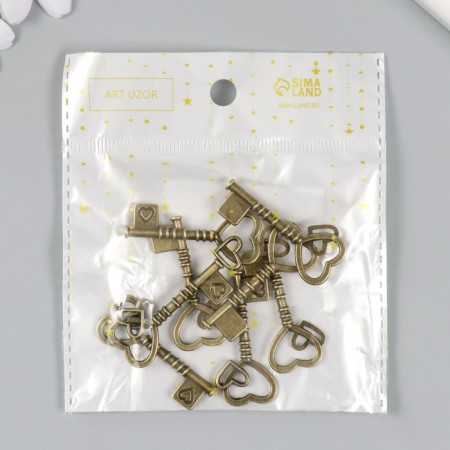 Decor Metal for creativity "Key with double heart" under brass (E4335) 4x2 cm-4