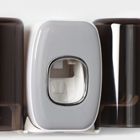 Holder for toothbrushes with a toothpaste squeezer, a glass 2 pcs, 20 × 10.2 × 6.2 cm, the color is gray-2