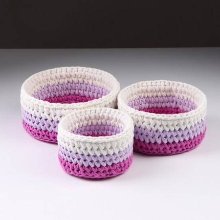 Set of knitted baskets, 3 pcs, knitted yarn, pink-1