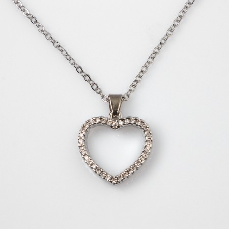 Pendant "Give Happiness" Zircon, Heart, white in silver, 45 cm-1