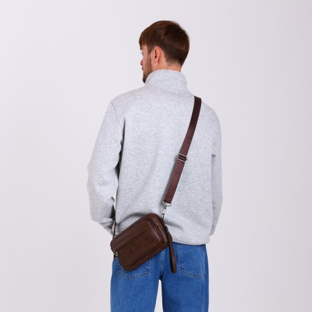 Male bag over the shoulder, artificial leather, brown color-5