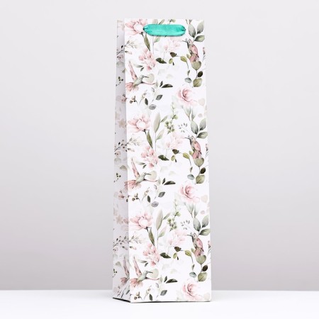 Package for the bottle "Flower combination", white 12 x 40 x 10 cm
