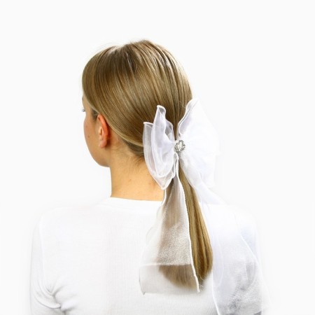 Outlet. Hair bow on elastic band, white, 6x25 cm, princesses-1