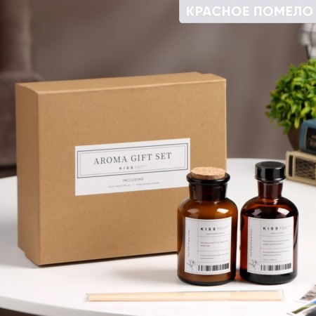 Gift set: diffuser 120 ml, aromatic candle, 120 grams, red pomelo-5