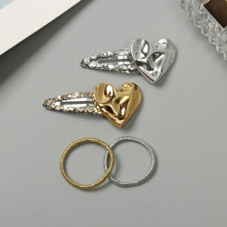 Hair set "Beatrice" (10 elastic bands 3 cm, 2 invisibility 5.5 cm) heart, silver gold-1